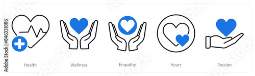 A set of 5 Mix icons as health, wellness, empathy