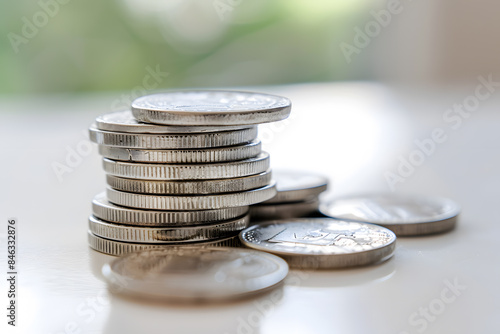 stack of coins on white background