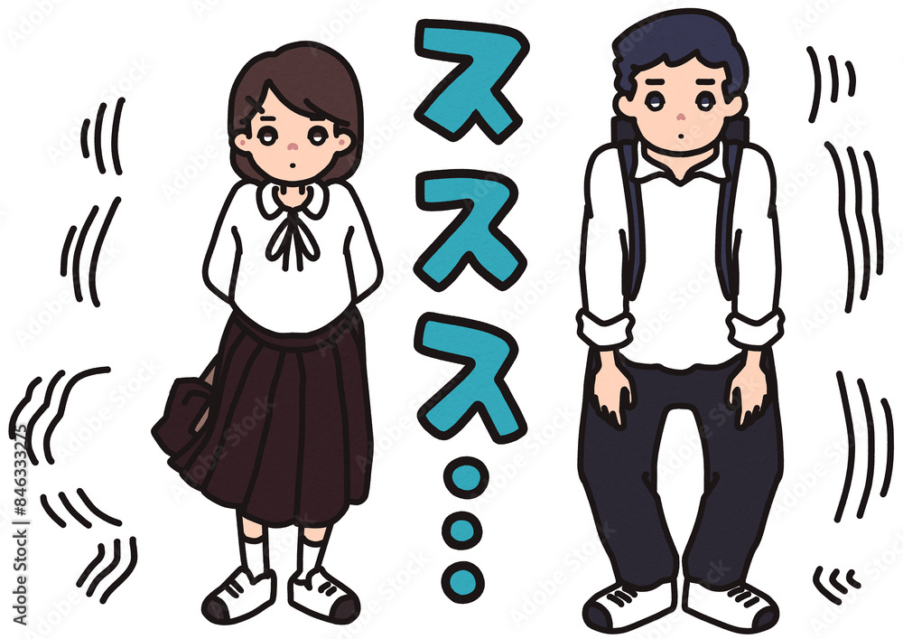 無表情で帰ろうとする学生・男女セット 無表情で帰ろうとする学生・男女セット