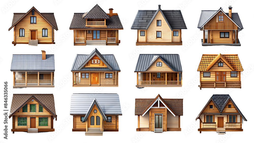 Set Of Wooden House Isolated On Transparent Background, Collection Of House
Set Of Wooden House Isolated On Transparent Background, Collection Of House
