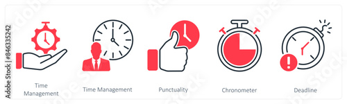A set of 5 Mix icons as time management, punctuality, chronometer