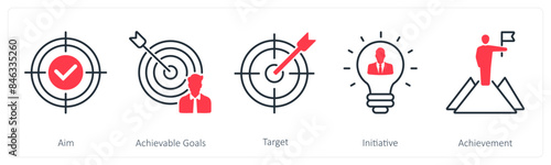A set of 5 Mix icons as aim, achievable goals, target