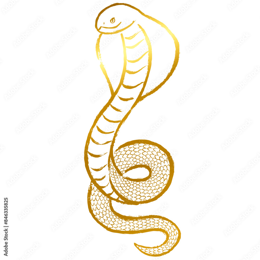 Fototapeta premium ゴールドの筆タッチのコブラのイラスト素材