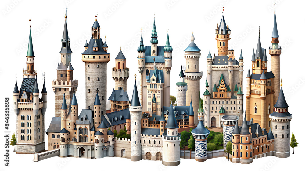 Obraz premium Set Of Castle Isolated On Transparent Background, Collection Of Castle 