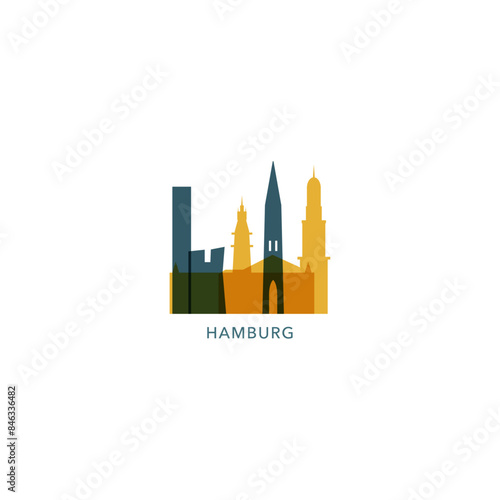 Hamburg skyline  downtown panorama logo  logotype. Germany city badge contour  isolated vector pictogram with cathedral  monuments  landmarks  skyscrapers