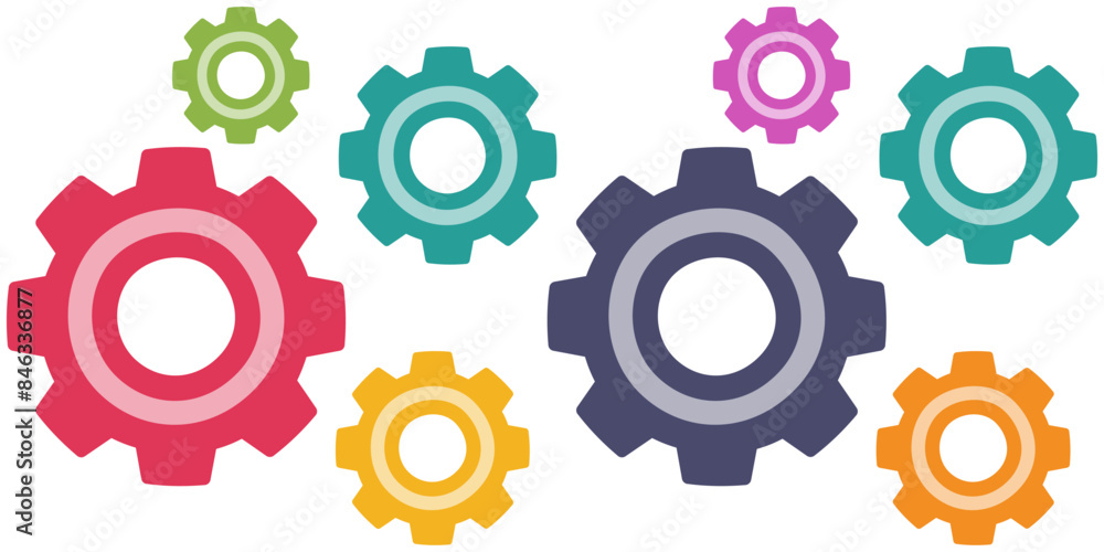 Colorful cogs and gear wheel mechanisms icon isolated on white background. Colorful cogs and gear wheel mechanisms icon isolated on white background.