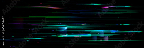 Vhs tv screen pattern with colorful lines and pixel dots on black background. Vector illustration set of vintage television video play or pause noise effect. Retro digital technology signal error.