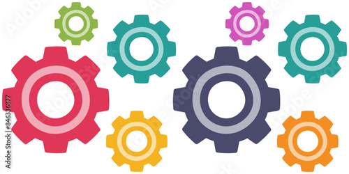 Colorful cogs and gear wheel mechanisms icon isolated on white background.