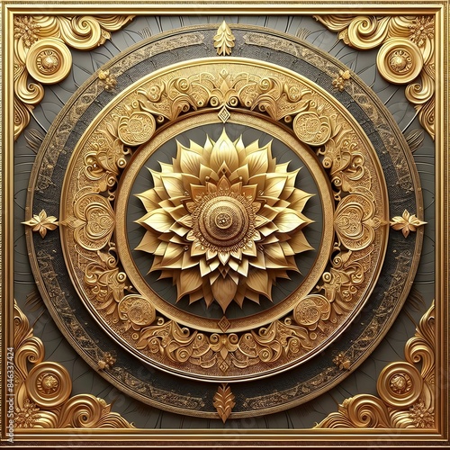 3d wallpaper stretch ceiling golden decoration model mandala and luxury decorative frame leather