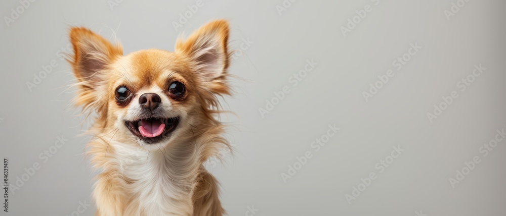 Happy and adorable Chihuahua portrait with a joyful expression, ideal for an animal banner with copy space The fluffy dog looks delightful Happy and adorable Chihuahua portrait with a joyful expression, ideal for an animal banner with copy space The fluffy dog looks delightful
