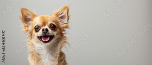 Happy and adorable Chihuahua portrait with a joyful expression, ideal for an animal banner with copy space The fluffy dog looks delightful © Seksan