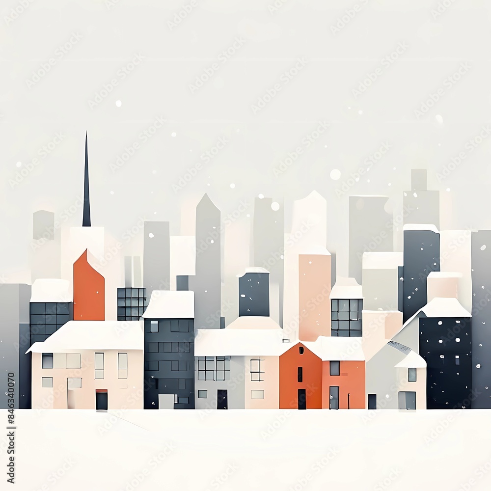 Obraz premium Simple Modern Cityscape with Snow-Covered Rooftops