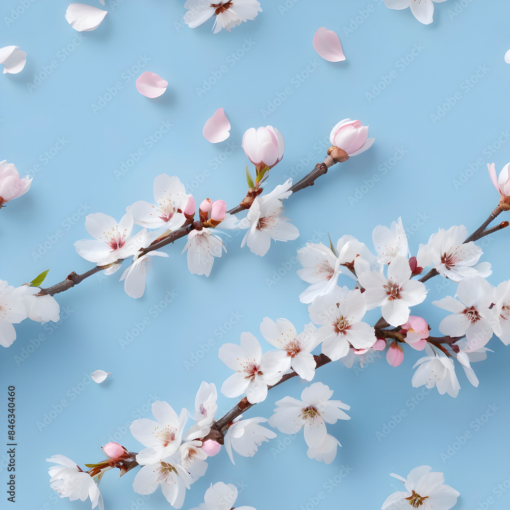 Cherry Blossom Breeze: A Delicate Dance. Seamless pattern.