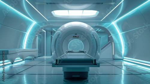 Radiation therapy machine theme front view depicting cancer treatment futuristic tone monochromatic color scheme