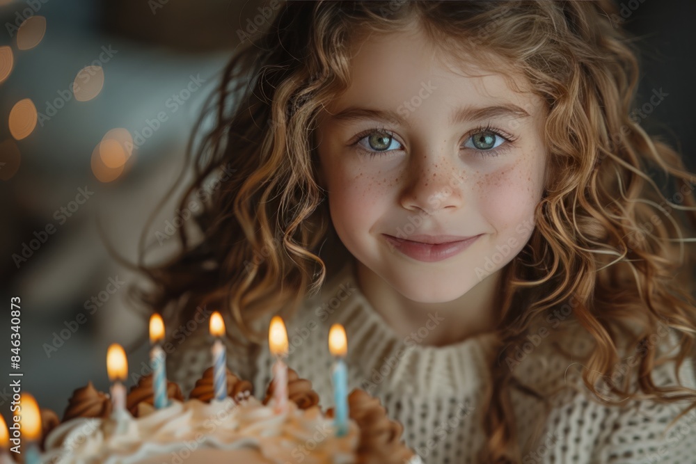 A close-up captures the essence of childhood innocence and pure joy as curly-haired children gather around a birthday cake, their eyes wide with wonder as they make their wishes A close-up captures the essence of childhood innocence and pure joy as curly-haired children gather around a birthday cake, their eyes wide with wonder as they make their wishes