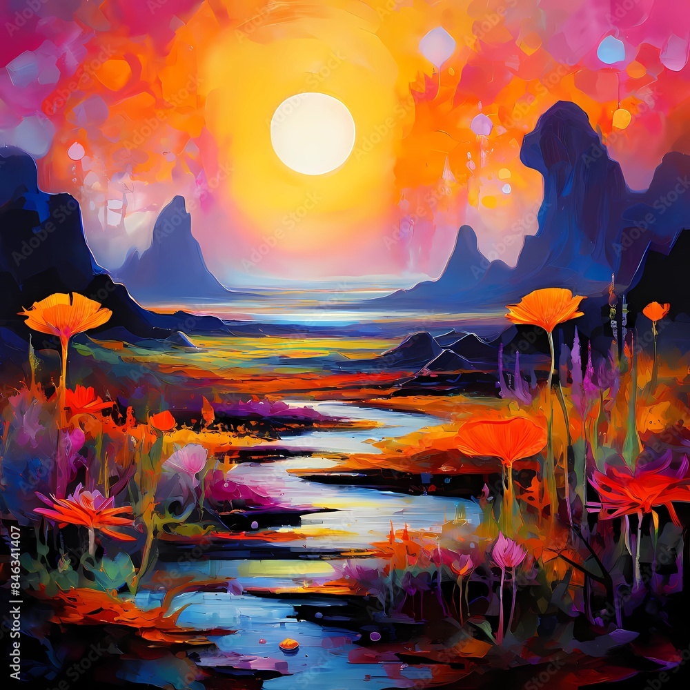 Obraz premium Dynamic Alien Landscape: Impressionistic Plant Depiction