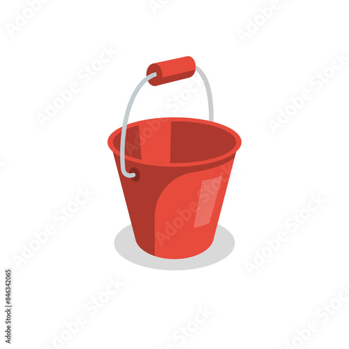 Bucket icon. Empty plastic red bucket. Cartoon style. Vector illustration flat design. Isolated on a white background.