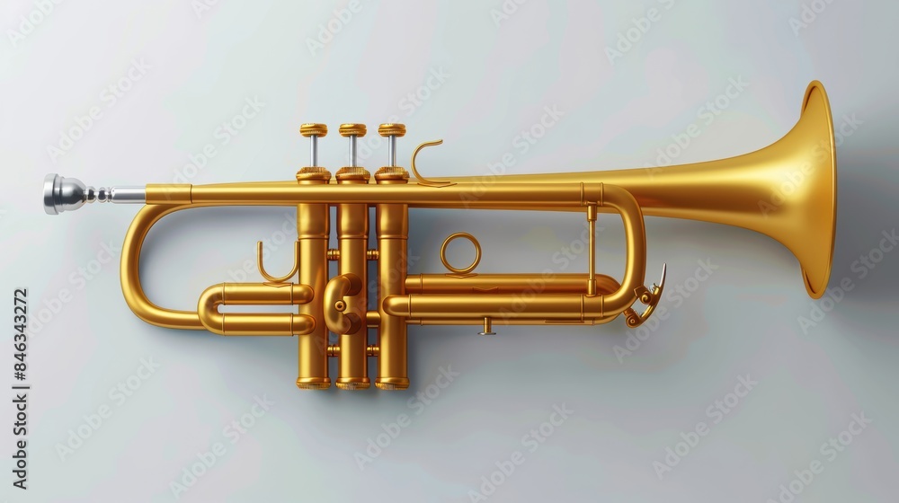 Fototapeta premium 3D realistic trumpet for music instrument in plastic cartoon style