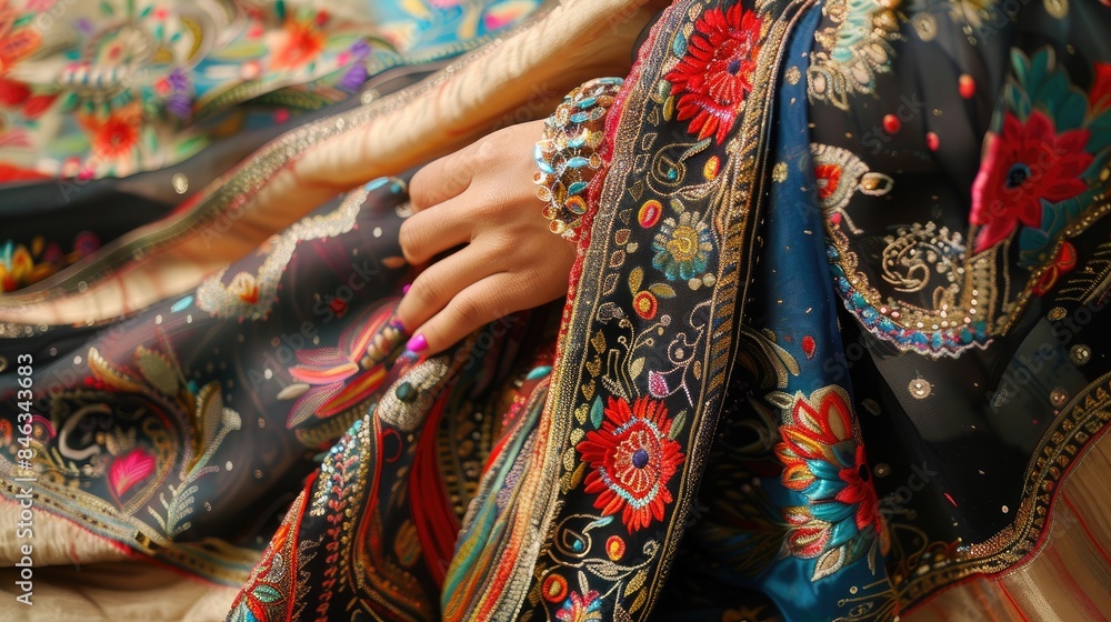 Printing digital designs on the front and back of sleeves and the dupatta Printing digital designs on the front and back of sleeves and the dupatta