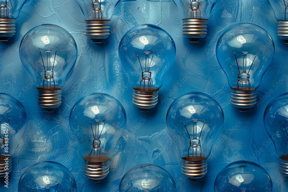 Creative Pattern of Blue Light Bulbs on Textured Background - Perfect for Design, Innovation, and Conceptual Art Creative Pattern of Blue Light Bulbs on Textured Background - Perfect for Design, Innovation, and Conceptual Art