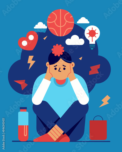 The mental and physical toll of the stress chains causing fatigue and difficulty concentrating.. Vector illustration