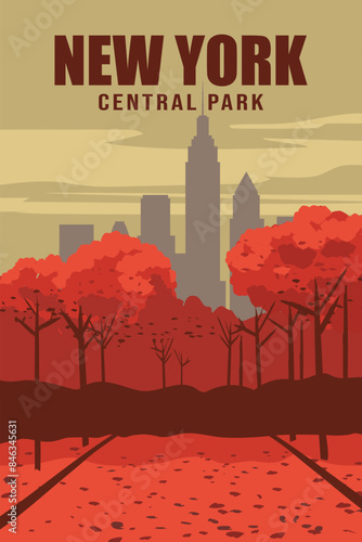 New York Central Park Poster retro. Travel vintage postcard