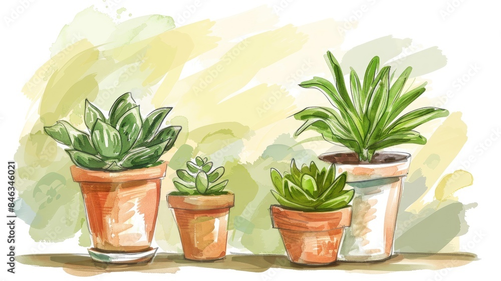 Sketch of potted plants at home Sketch of potted plants at home