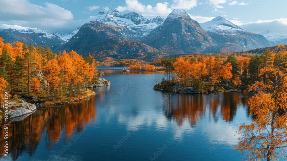 Stunning aerial view of the vibrant autumn colors in Rondane National Park, Norway Stunning aerial view of the vibrant autumn colors in Rondane National Park, Norway