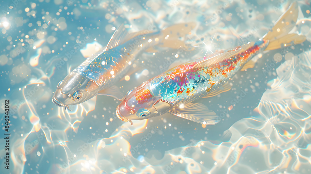 Magical Glittering Fish Swimming in Sunlit Waters Magical Glittering Fish Swimming in Sunlit Waters