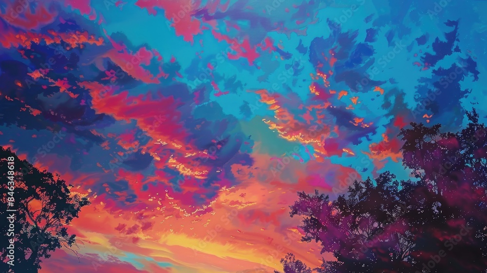 The colorful evening sky s backdrop The colorful evening sky s backdrop