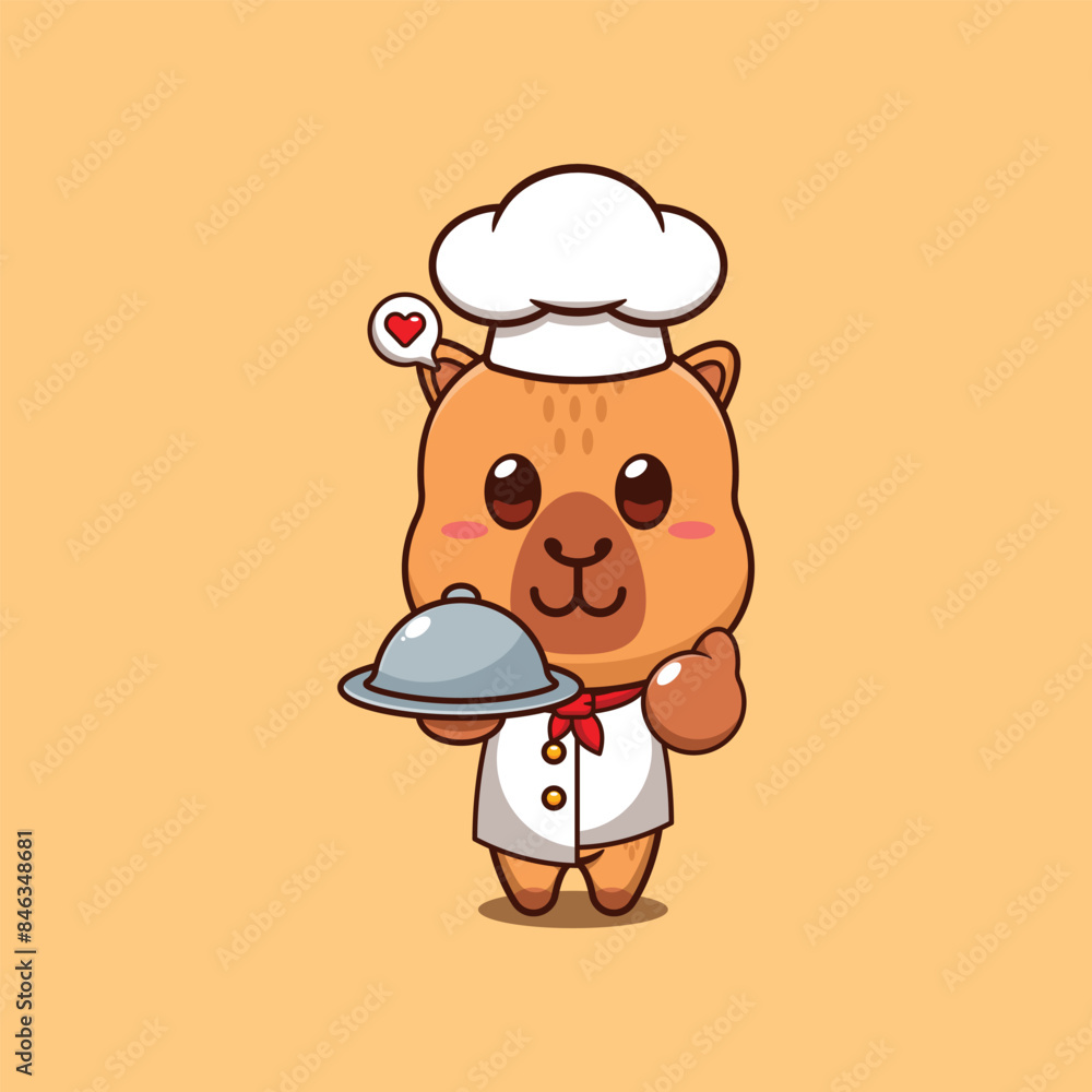 Cute chef capybara with dish cartoon vector illustration Cute chef capybara with dish cartoon vector illustration