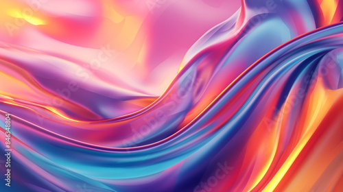 Abstract fluid iridescent holographic neon curved wave in motion, colorful background 3D render. Gradient design element for a clean and vibrant background.