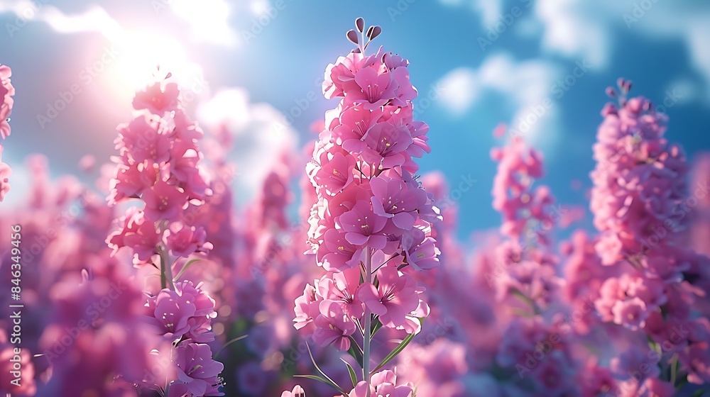A cluster of heliotrope flowers with a backdrop of a clear blue sky and fluffy white clouds A cluster of heliotrope flowers with a backdrop of a clear blue sky and fluffy white clouds
