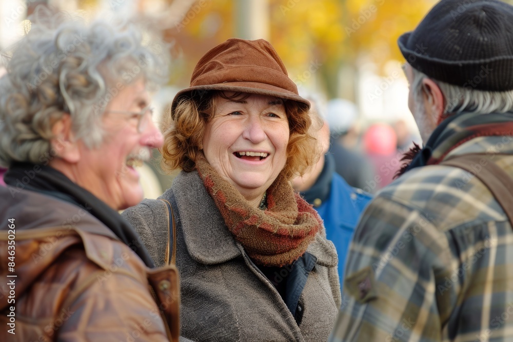 Elderly woman with hat and scarf on the street. Elderly woman with hat and scarf on the street.