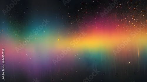 Blur colorful warm rainbow light leaks on black background with dust texture. Defocused abstract damaged scratched retro film analog effect for using over photos as overlay or screen filte