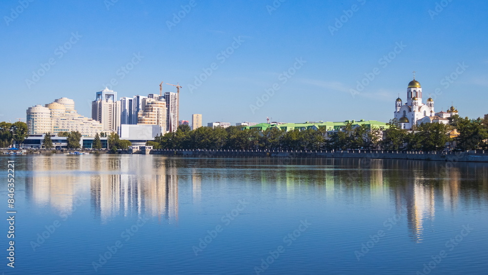 Landscape of the embankment of the city of Yekaterinburg. Yekaterinburg. Russia.. City landmark. Landscape of the embankment of the city of Yekaterinburg. Yekaterinburg. Russia.. City landmark.