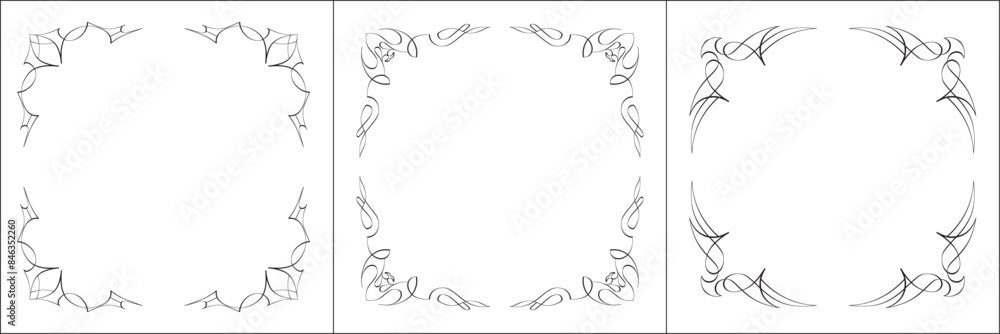 Set of three vector frames. Elegant black and white monochrome ornamental border for greeting cards, banners, invitations. Vector frame for all sizes and formats. Isolated vector illustration. Set of three vector frames. Elegant black and white monochrome ornamental border for greeting cards, banners, invitations. Vector frame for all sizes and formats. Isolated vector illustration.