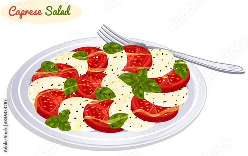 Caprese Salad Plate - Italian Salad Vector Illustration 