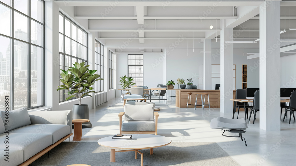 Empty modern office space with a sleek workspace. The background features a minimalist design with ample natural light, creating a clean and professional environment perfect zoom background Empty modern office space with a sleek workspace. The background features a minimalist design with ample natural light, creating a clean and professional environment perfect zoom background