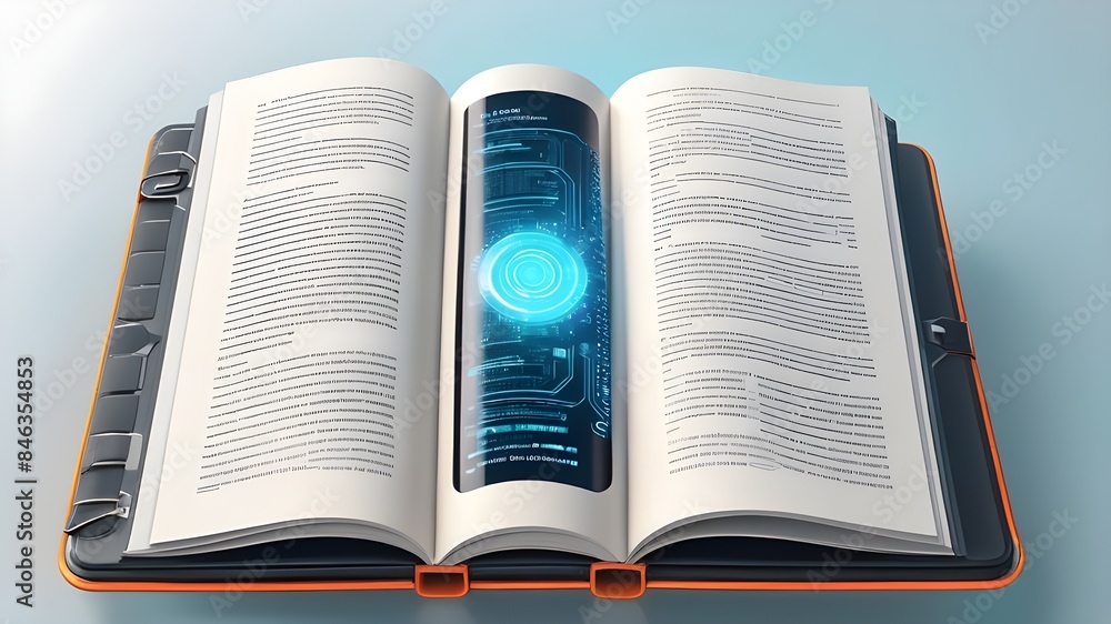 Fototapeta premium Modern digital book for learning in digital futuristic style.