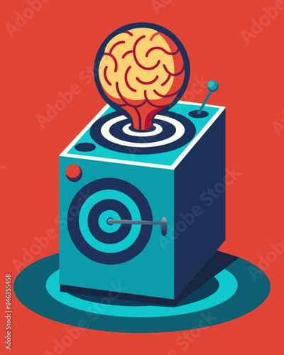 The relentless nature of brainwashing symbolized by the unceasing spin of a brainstuffed washer.. Vector illustration