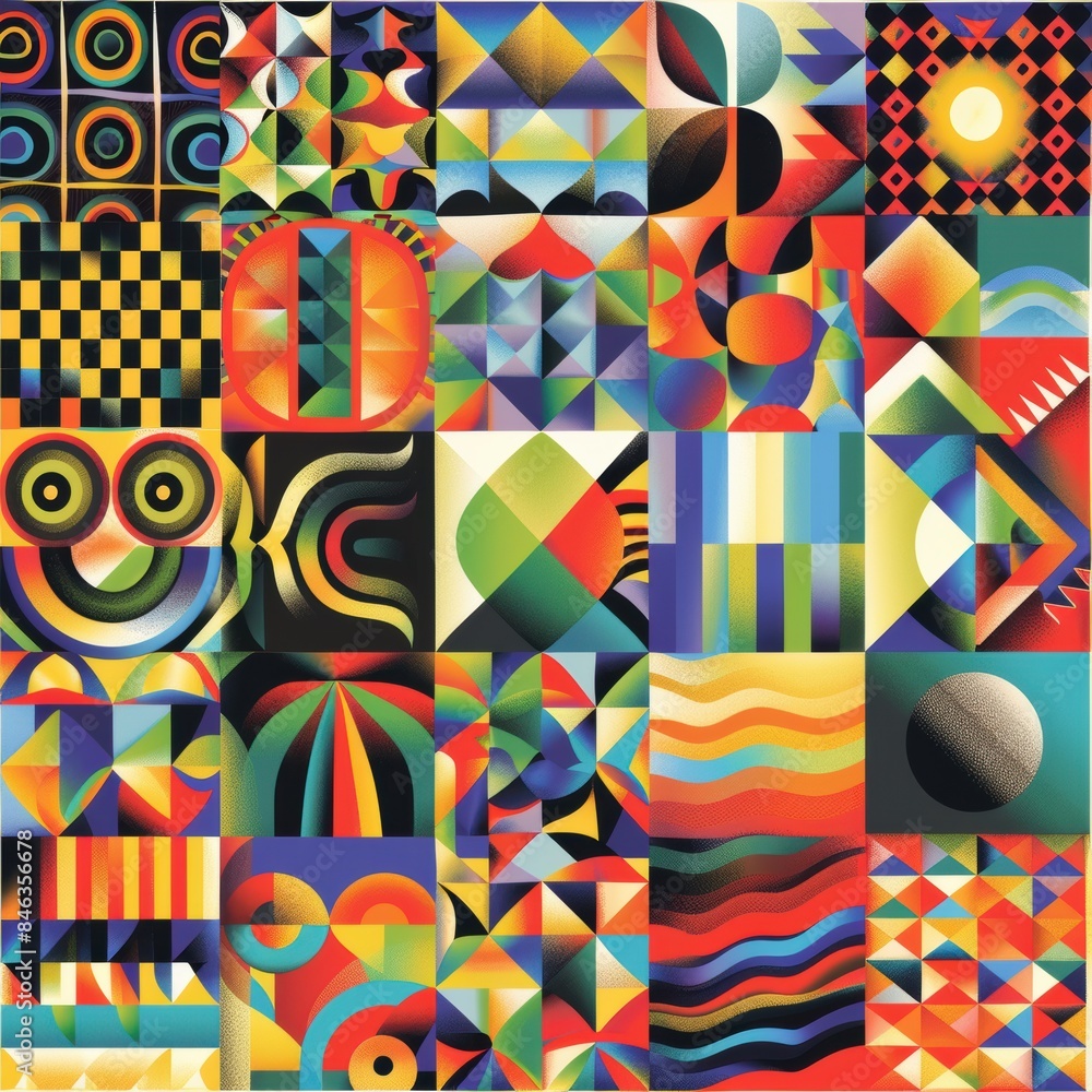 A collection of abstract geometric patterns in vibrant colors A collection of abstract geometric patterns in vibrant colors