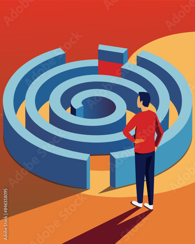 The person stares in disbelief at the seemingly endless expanse of the Labyrinth wondering how they will ever make it to the other side.. Vector illustration