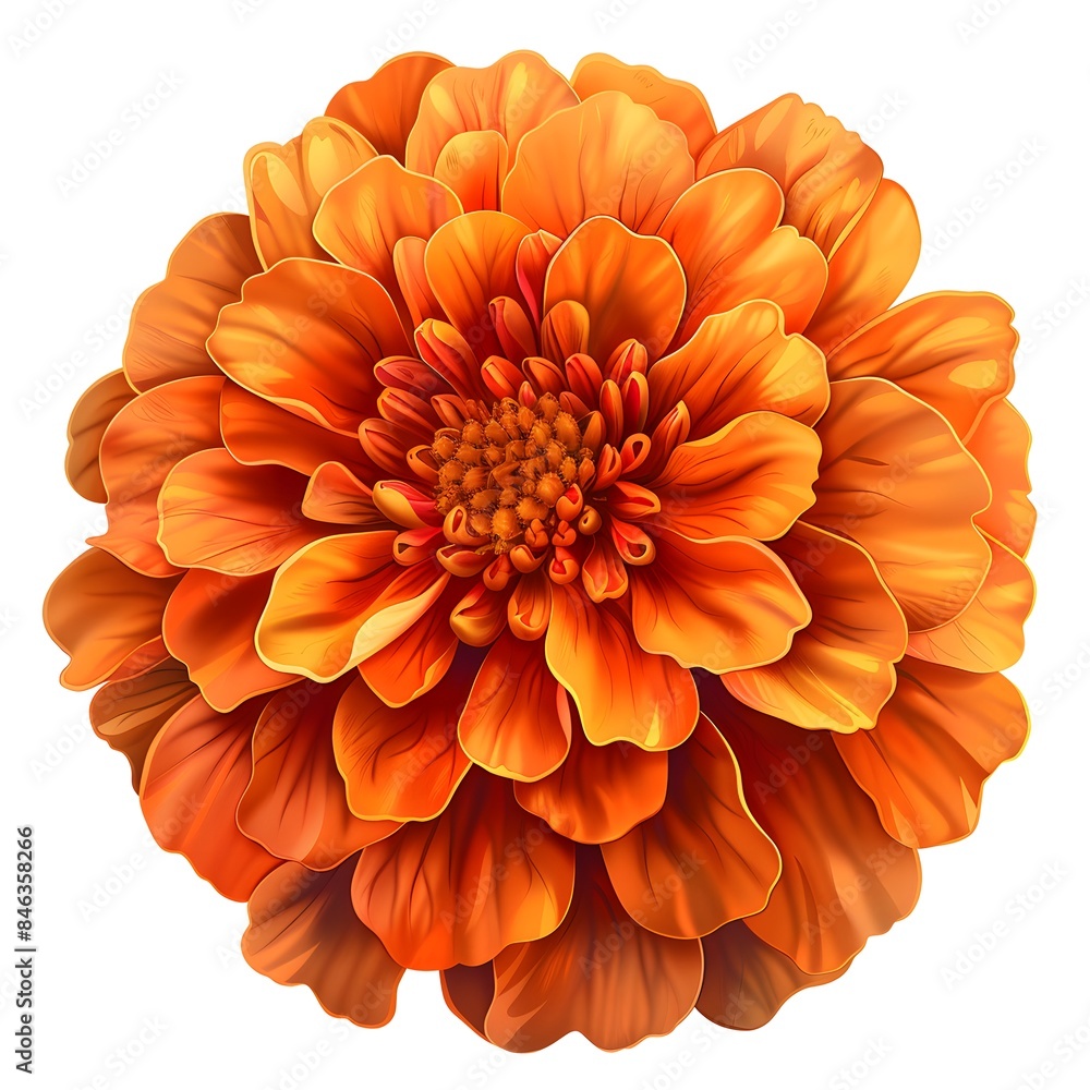 A marigold flower, festive element, digital illustration, vibrant orange, isolated on white background A marigold flower, festive element, digital illustration, vibrant orange, isolated on white background