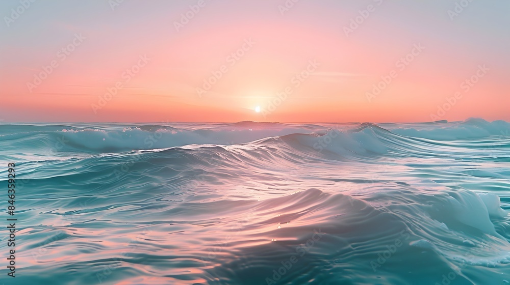 Obraz premium Serene Sunrise Over Vast and Captivating Ocean Seascape with Pastel Hued Reflections