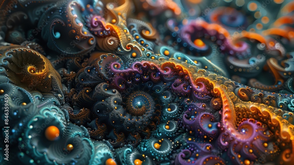 A colorful, abstract painting of a spiral with a purple and orange swirl A colorful, abstract painting of a spiral with a purple and orange swirl