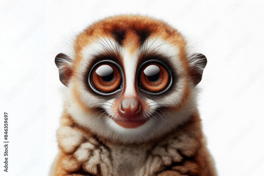 Portrait of slow funny Loris monkey with the big round eyes Isolated on white background. Portrait of slow funny Loris monkey with the big round eyes Isolated on white background.