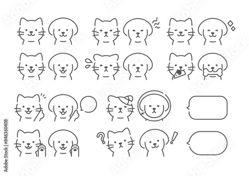 犬と猫　表情イラスト