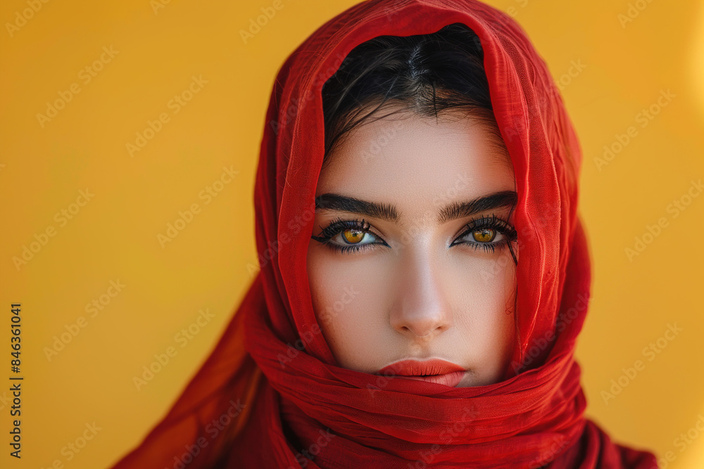Beautiful Arab Middle Eastern Saudi Arabian Egyptian Lebanese Woman Isolated on a Yellow Background Attractive Female Confident Elegant Stylish Ethnic Cultural Portrait Studio Photography Beautiful Arab Middle Eastern Saudi Arabian Egyptian Lebanese Woman Isolated on a Yellow Background Attractive Female Confident Elegant Stylish Ethnic Cultural Portrait Studio Photography