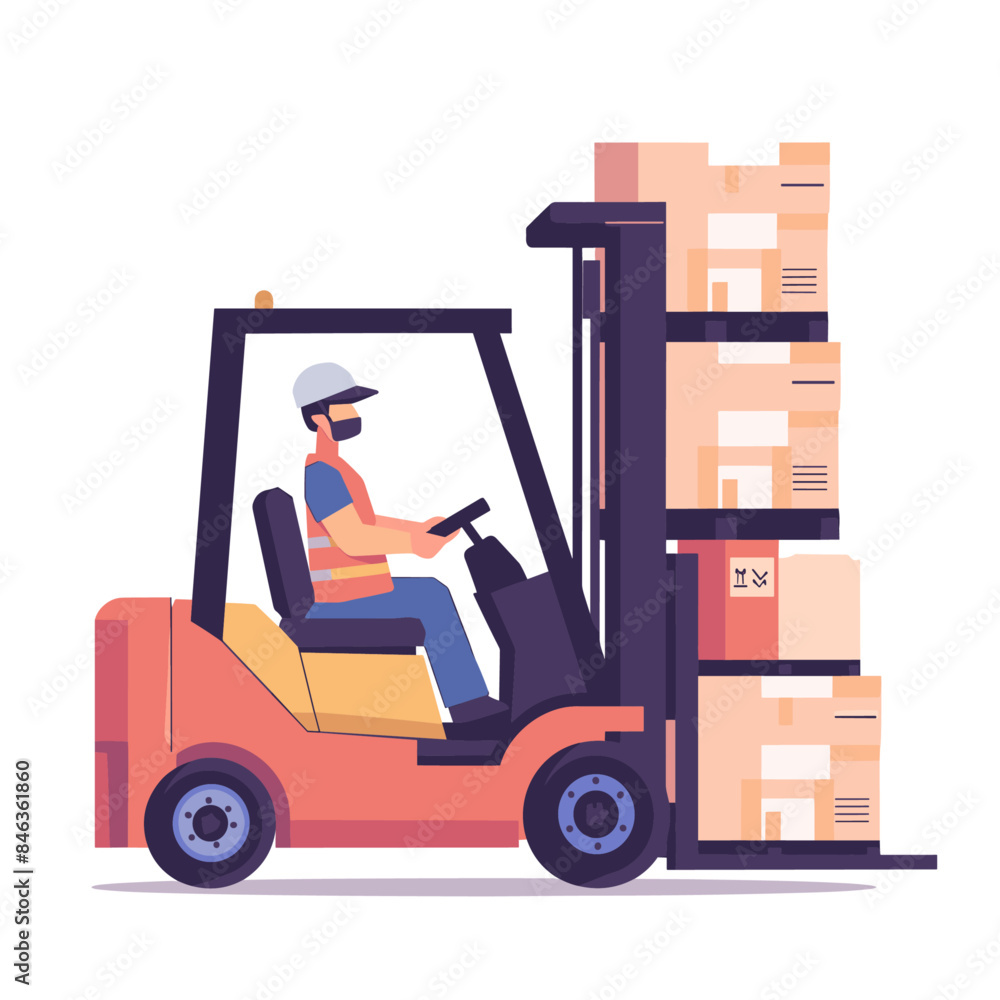Cute cartoon vector forklift driver loading boxes of goods onto the pallet Cute cartoon vector forklift driver loading boxes of goods onto the pallet